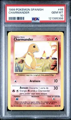 1999 Pokemon SPANISH Unlimited Base Set Charmander 46/102 PSA 10 GEM MINT - Image 1