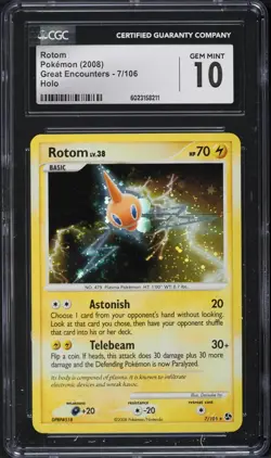 CGC 10 Gem Mint Pokemon Rotom Diamond & Pearl Great Encounters 2008 Holo 7/106 - Image 1