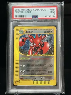 Pokemon Scizor Aquapolis Holo Rare #H21 PSA 9 Mint - Image 1