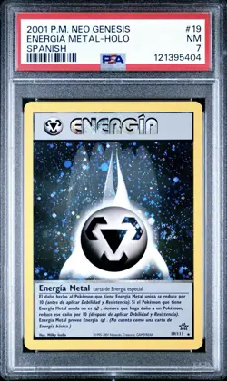 2001 Pokemon SPANISH Unlimit. Neo Genesis Energy Metal Energy Holo 19/111 PSA 7 - Image 1
