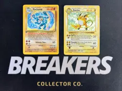 1999 Base Set Vintage Pokemon 2 Card Lot: Holo 1st Edition Machamp & Raichu - Image 1