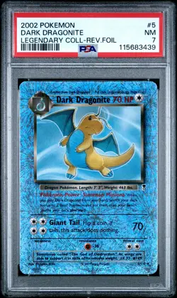 2002 POKEMON LEGENDARY COLLECTION #5 DARK DRAGONITE-REVERSE FOIL PSA 7 - Image 1