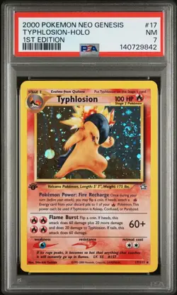 2000 POKEMON NEO GENESIS 1ST EDITION #17 TYPHLOSION HOLO PSA 7 SWIRL ORB - Image 1