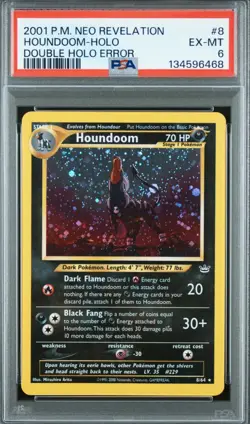 2001 POKEMON NEO REVELATION DOUBLE HOLO ERR #8 HOUNDOOM-HOLO PSA 6 - Image 1