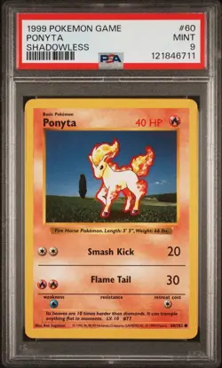 1999 Pokemon Game Shadowless # 60 Ponyta PSA 9 Card MINT BASE SET Free Shipping! - Image 1