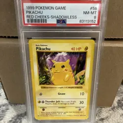 Pokemon 1999 Base Set Shadowless Pikachu Red Cheeks PSA 8 #58/102 English - Image 1