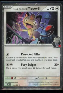Team Rocket's Meowth 149/182 Pokemon Destined Rivals Cosmos Promo Near Mint - Image 1