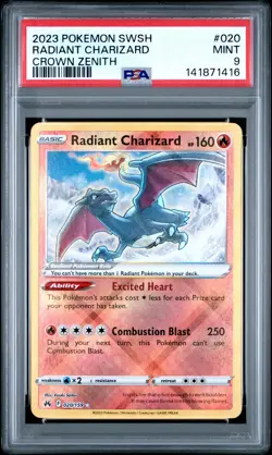 2023 POKEMON SWORD & SHIELD CROWN ZENITH #020 RADIANT CHARIZARD PSA 9 - Image 1