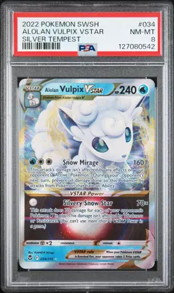 2022 POKEMON SWORD & SHIELD SILVER TEMPEST #034 ALOLAN VULPIX VSTAR PSA 8 - Image 1