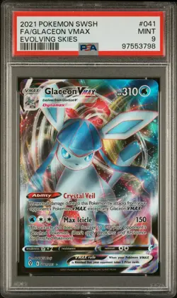 2021 POKEMON SWORD & SHIELD EVOLVING SKIES #041 FULL ART/GLACEON VMAX PSA 9 - Image 1