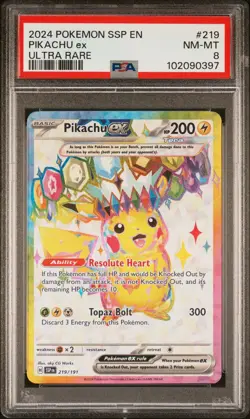 2024 POKEMON SSP EN-SURGING SPARKS ULTRA RARE #219 PIKACHU EX PSA 8 - Image 1