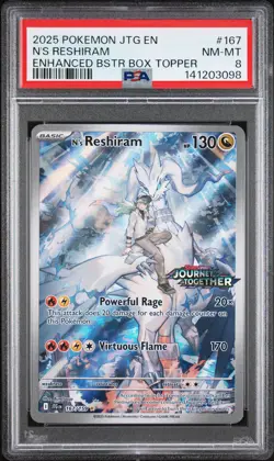 2025 POKEMON JTG EN-JOURNEY TOGETHER #167 N'S RESHIRAM PSA 8 - Image 1
