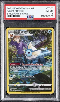 2022 POKEMON SWORD & SHIELD BRILLIANT STARS #TG02 FULL ART/VAPOREON PSA 8 - Image 1