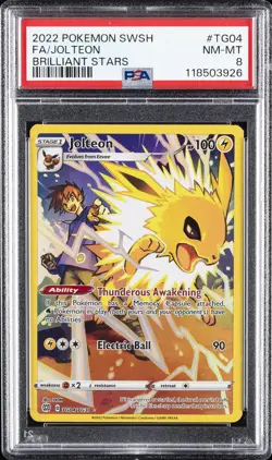 2022 POKEMON SWORD & SHIELD BRILLIANT STARS #TG04 FULL ART/JOLTEON PSA 8 - Image 1