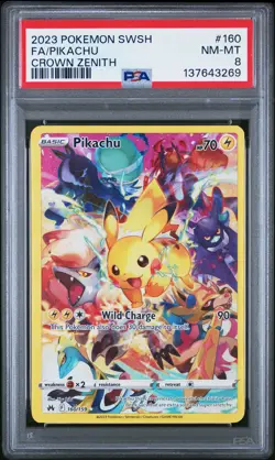 2023 POKEMON SWORD & SHIELD CROWN ZENITH #160 FULL ART/PIKACHU PSA 8 - Image 1