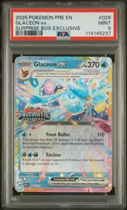 2025 POKEMON PRE EN-PRISMATIC EVOLUTIONS SURPRISE BOX EXCLUSIVE GLACEON EX PSA 9 - Image 1
