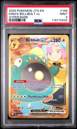2025 POKEMON JTG EN-JOURNEY TOGETHER HYPER RARE #188 IONO'S BELLIBOLT EX PSA 9 - Image 1