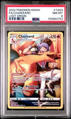 2022 POKEMON SWORD & SHIELD LOST ORIGIN #TG03 FULL ART/CHARIZARD PSA 8 - Image 1