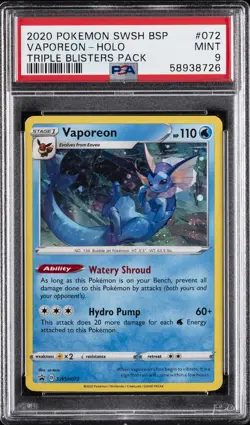 2020 POKEMON SWSH BLACK STAR PROMO TRIPLE BLISTERS PACK #072 VAPOREON-HOLO PSA 9 - Image 1