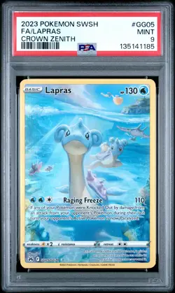 2023 POKEMON SWORD & SHIELD CROWN ZENITH #GG05 FULL ART/LAPRAS PSA 9 - Image 1