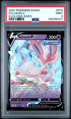2021 POKEMON SWORD & SHIELD EVOLVING SKIES #074 SYLVEON V PSA 9 - Image 1