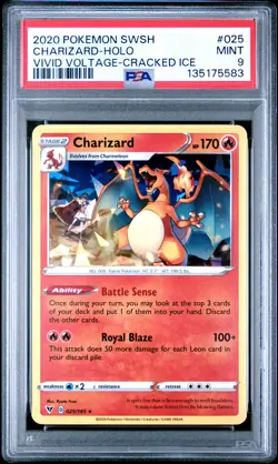 2020 POKEMON SWORD & SHIELD VIVID VOLTAGE CRACKED ICE #025 CHARIZARD-HOLO PSA 9 - Image 1