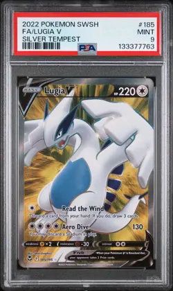 2022 POKEMON SWORD & SHIELD SILVER TEMPEST #185 FULL ART/LUGIA V PSA 9 - Image 1