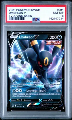 2021 POKEMON SWORD & SHIELD EVOLVING SKIES #094 UMBREON V PSA 8 - Image 1