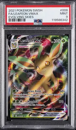 2021 POKEMON SWORD & SHIELD EVOLVING SKIES #008 FULL ART/LEAFEON VMAX PSA 9 - Image 1
