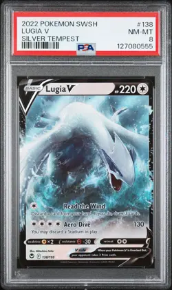 2022 POKEMON SWORD & SHIELD SILVER TEMPEST #138 LUGIA V PSA 8 - Image 1