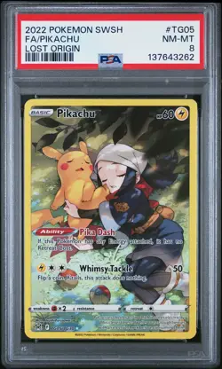 2022 POKEMON SWORD & SHIELD LOST ORIGIN #TG05 FULL ART/PIKACHU PSA 8 - Image 1