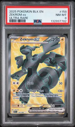 2025 POKEMON BLK EN-BLACK BOLT ULTRA RARE #158 ZEKROM EX PSA 8 - Image 1