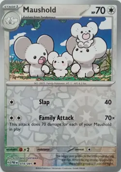 074/091 MAUSHOLD REVERSE HOLO PALDEAN FATES POKEMON CARD - Image 1