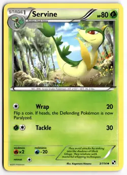 Servine 3/114 Black & White Base Uncommon Pokemon Card - Image 1