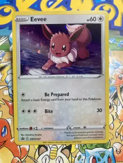 Eevee SWSH127 Promo SWSH Black Star Pokemon TCG SWIRL HOLO BLEED - Image 1