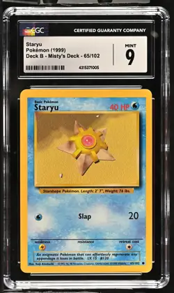 Pokemon CGC 9 MINT Staryu Trainer B Deck 1999 Base Set Card 65/102 - Image 1