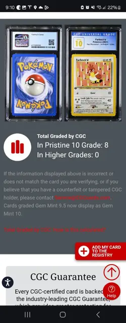 (POP 8) CGC 10 PRISTINE Pokemon Neo Revelation 1st Edition Farfetch'd 43/64 - Image 4