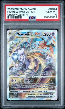 2023 POKEMON SWORD & SHIELD CROWN ZENITH #GG44 FULL ART/MEWTWO VSTAR PSA 10 - Image 1