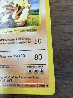 Arcanine 23/102 Shadowless - Vintage 1999 WoTC Pokemon Base Set LP - Image 3
