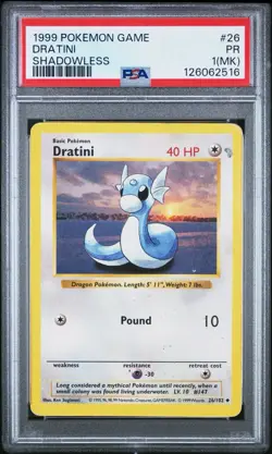 PSA 1 MK Dratini #26 Shadowless Base Set 1999 Unlimited Pokemon WoTC PR - Image 1