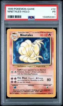 PSA 1 Ninetales Base Set Holo Foil Rare #12 1999 Pokemon WoTC PR - Image 1
