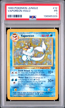 PSA 1 PR 1999 Pokemon Jungle Vaporeon 12/64 Holo Foil Rare WOTC - Image 1