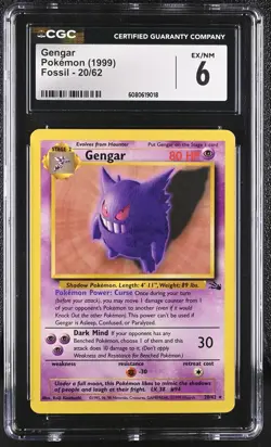 CGC 6 EX/NM Gengar 1999 Fossil 20/62 Rare Pokemon Card - Image 1