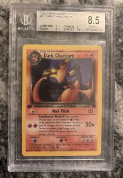 2000 Pokemon Team Rocket 1st Edition Dark Charizard R Rare #21/82 BGS 8.5 Mint - Image 1