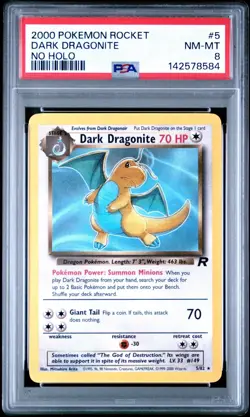 PSA 8 Dark Dragonite 5/82 No Holo Unlimited Team Rocket Pokemon Card 2000 - Image 1