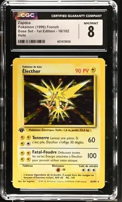 French zapdos Electhor Holo 1st Edition CGC 8 NM/Mint 1999 Pokemon 16/102 - Image 1