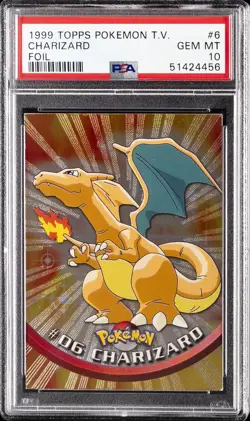 1999 TOPPS POKEMON TV FOIL #6 CHARIZARD PSA 10 - Image 1