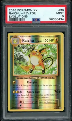 2016 Pokemon XY Evolutions Raichu Reverse Foil Holo Rare #36 PSA 9 MINT - Image 1