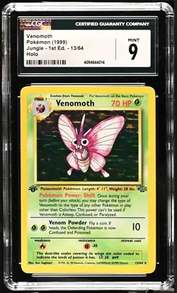 Venomoth 13/64 1st Edition Holo Pokemon Jungle CGC 9 Mint - Image 1