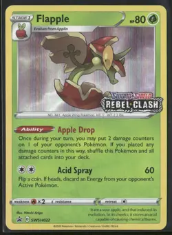 Pokemon TCG Flapple SWSH022 Black Star Promo Rebel Clash Pre Release NM - Image 1